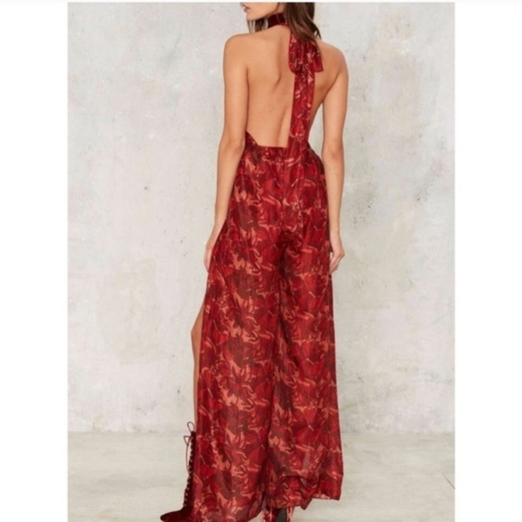 SILK✨Nasty Gal Fine Wine Jumpsuit - Picture 2 of 3
